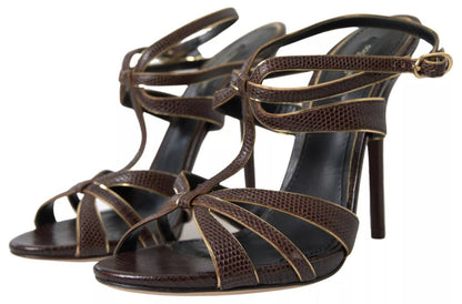 Dolce & Gabbana Brown Ankle Strap Stiletto Heels Sandals Shoes - SMARTMARTNZ