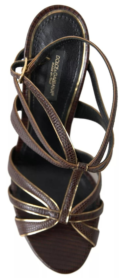 Dolce & Gabbana Brown Ankle Strap Stiletto Heels Sandals Shoes - SMARTMARTNZ