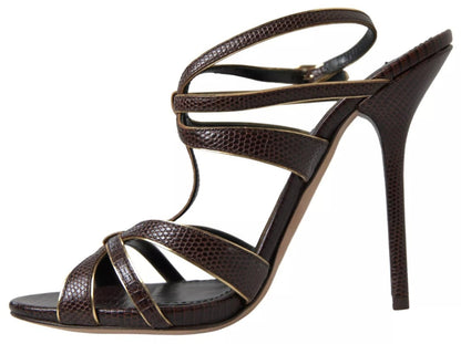Dolce & Gabbana Brown Ankle Strap Stiletto Heels Sandals Shoes - SMARTMARTNZ