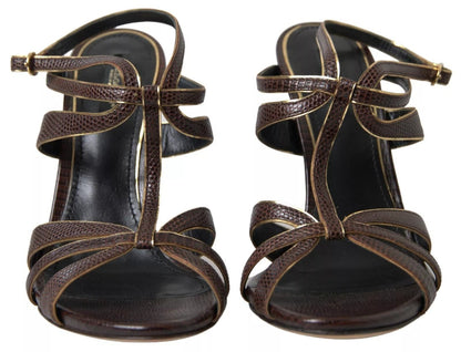 Dolce & Gabbana Brown Ankle Strap Stiletto Heels Sandals Shoes - SMARTMARTNZ