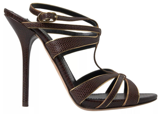 Dolce & Gabbana Brown Ankle Strap Stiletto Heels Sandals Shoes - SMARTMARTNZ
