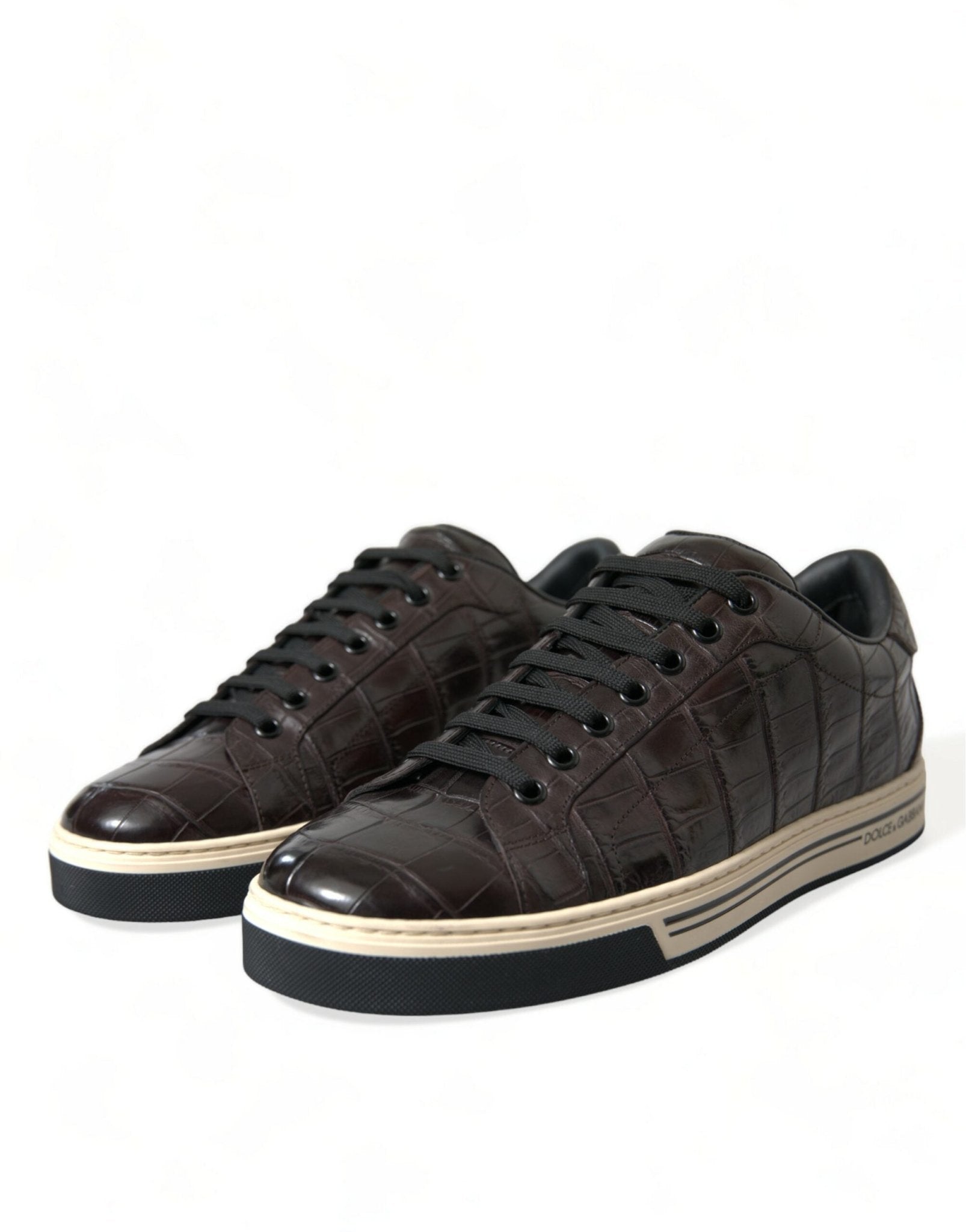 Dolce & Gabbana Brown Croc Exotic Leather Men Casual Sneakers Shoes - SMARTMARTNZ