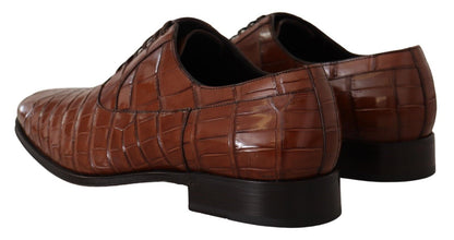 Dolce & Gabbana Brown Crocodile Leather Mens Formal Derby Shoes - SMARTMARTNZ