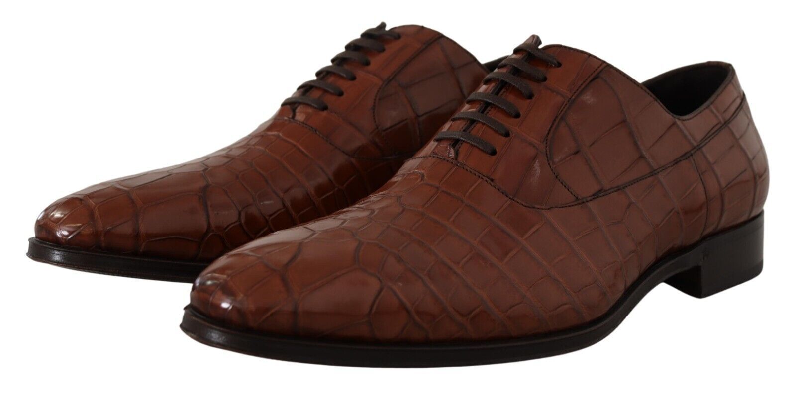 Dolce & Gabbana Brown Crocodile Leather Mens Formal Derby Shoes - SMARTMARTNZ