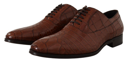Dolce & Gabbana Brown Crocodile Leather Mens Formal Derby Shoes - SMARTMARTNZ