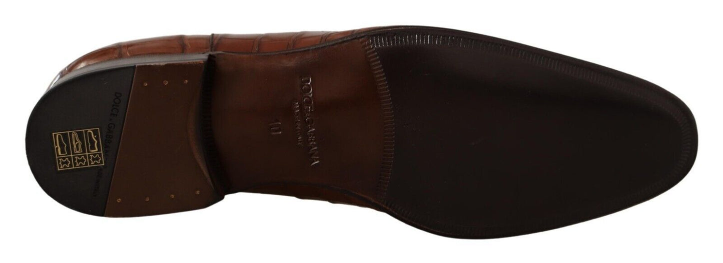 Dolce & Gabbana Brown Crocodile Leather Mens Formal Derby Shoes - SMARTMARTNZ