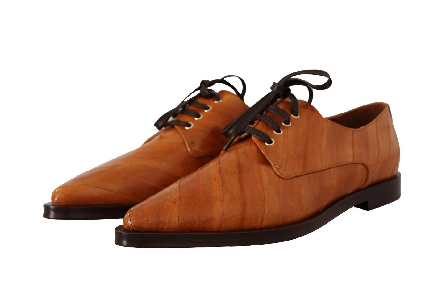 Dolce & Gabbana Brown Eel Leather Lace Up Formal Shoes - SMARTMARTNZ
