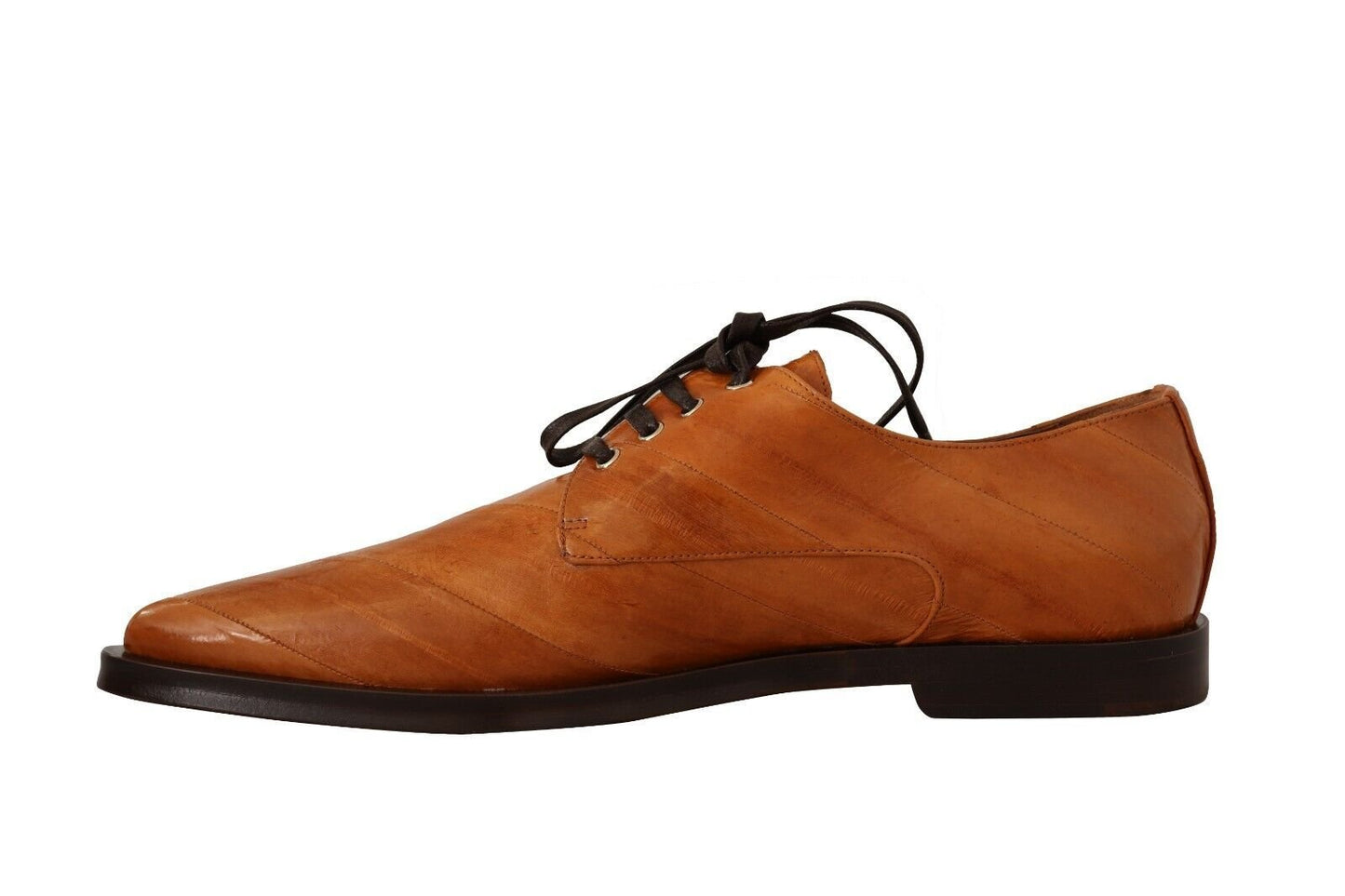 Dolce & Gabbana Brown Eel Leather Lace Up Formal Shoes - SMARTMARTNZ