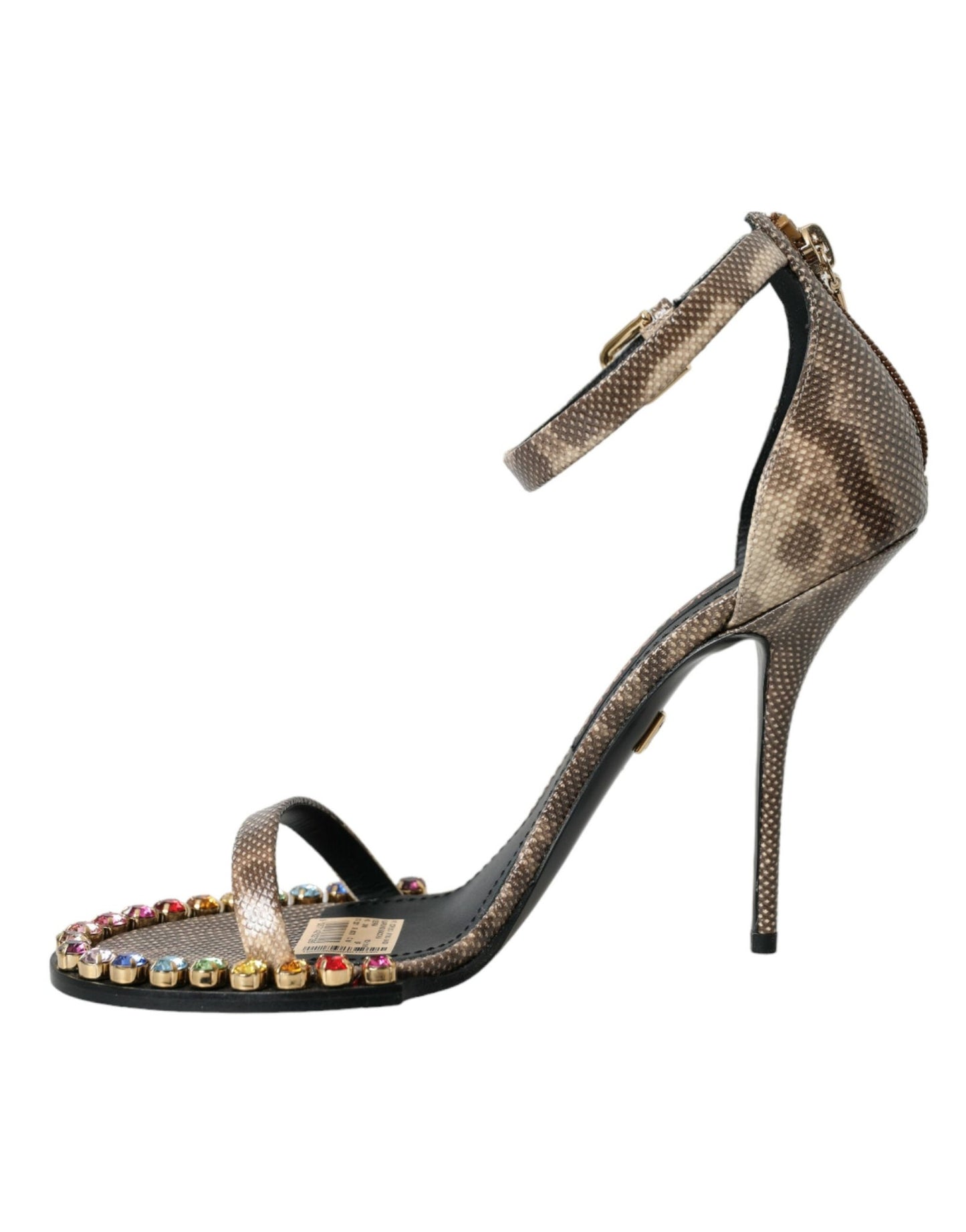 Dolce & Gabbana Brown Exotic Leather Crystal Sandals Shoes - SMARTMARTNZ