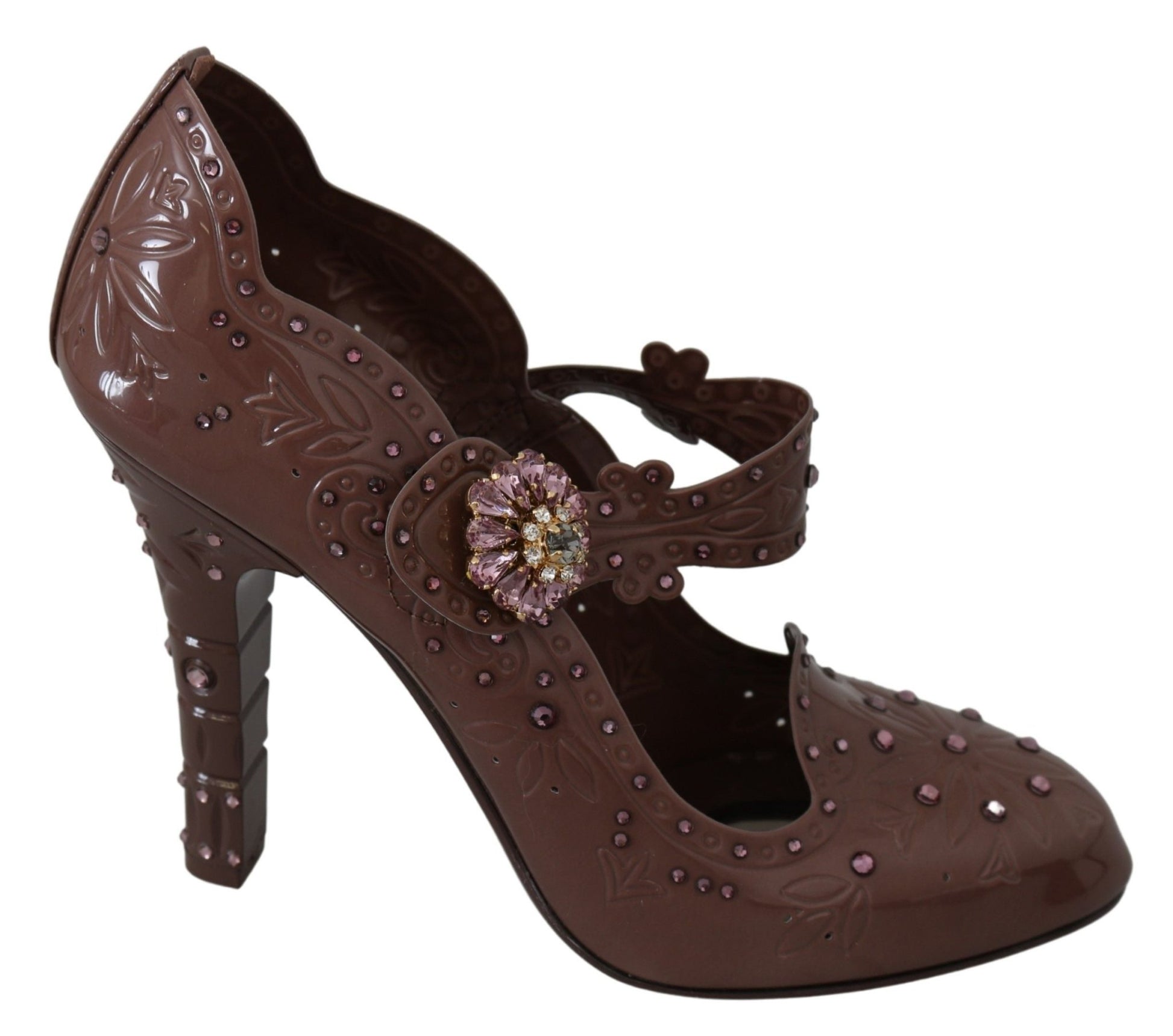 Dolce & Gabbana Brown Floral Crystal CINDERELLA Heels Shoes - SMARTMARTNZ