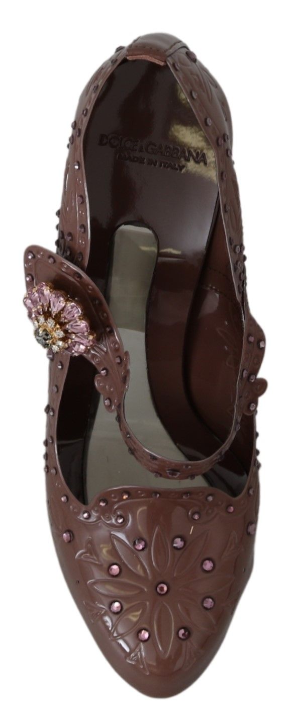 Dolce & Gabbana Brown Floral Crystal CINDERELLA Heels Shoes - SMARTMARTNZ