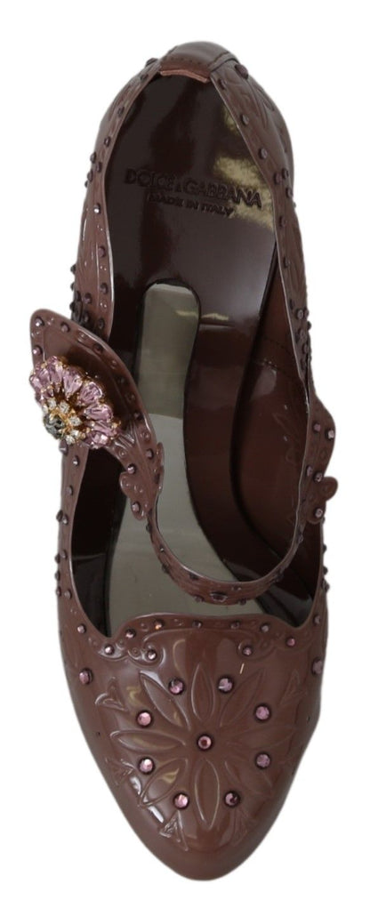 Dolce & Gabbana Brown Floral Crystal CINDERELLA Heels Shoes - SMARTMARTNZ
