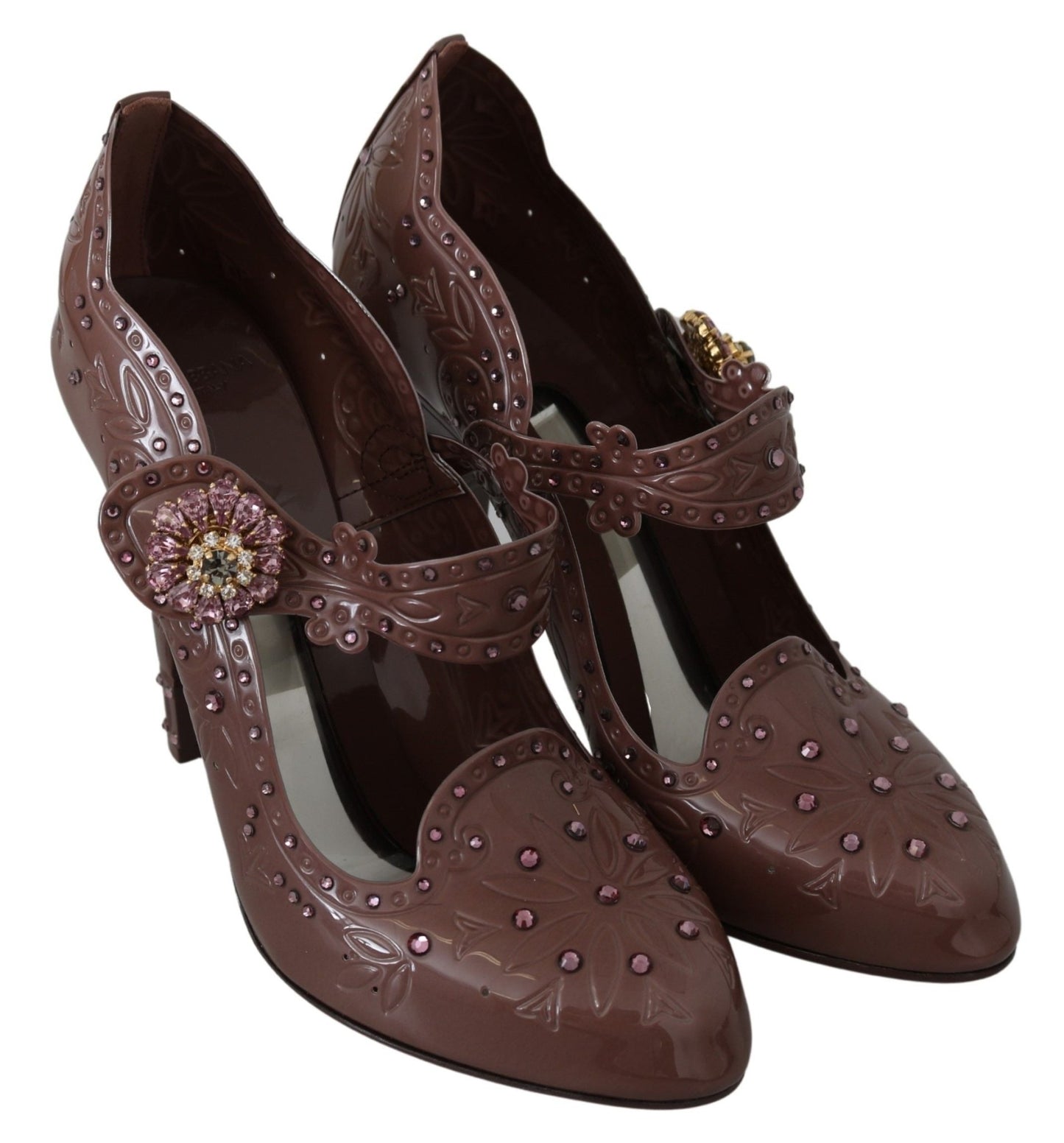 Dolce & Gabbana Brown Floral Crystal CINDERELLA Heels Shoes - SMARTMARTNZ
