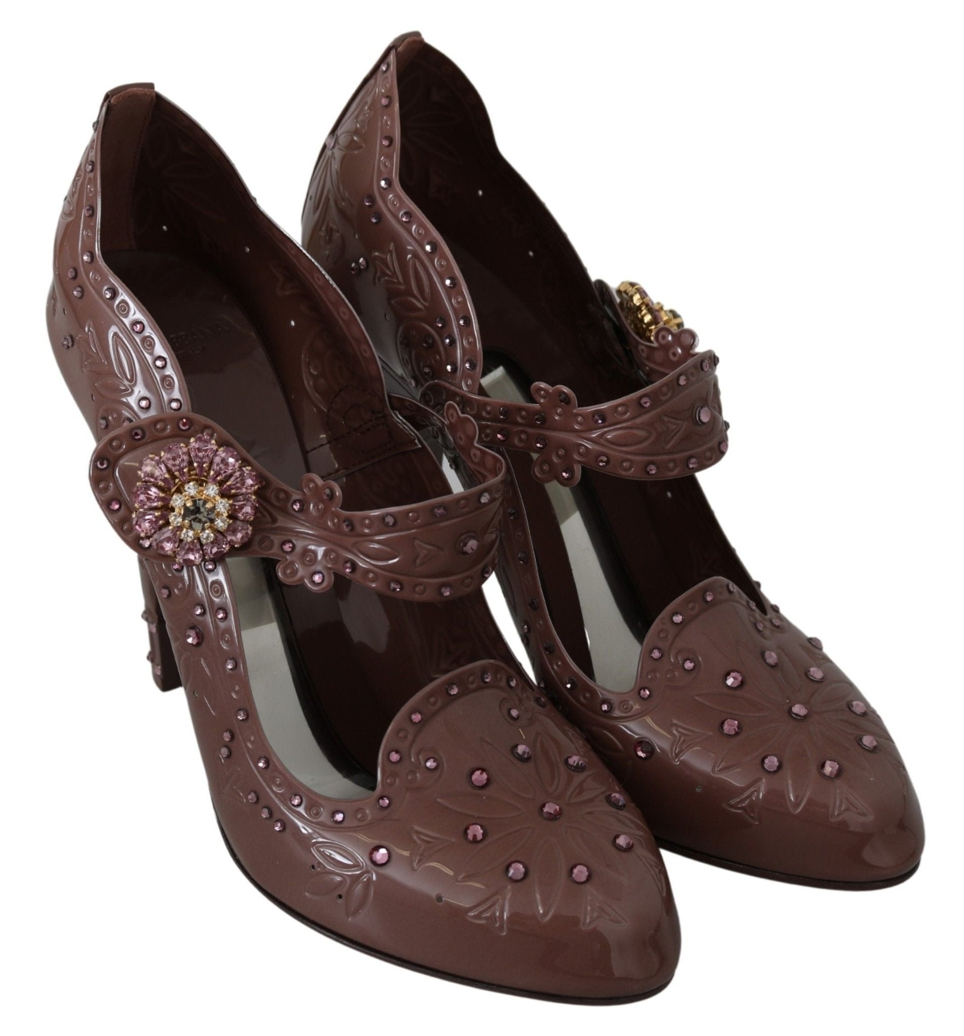 Dolce & Gabbana Brown Floral Crystal CINDERELLA Heels Shoes - SMARTMARTNZ