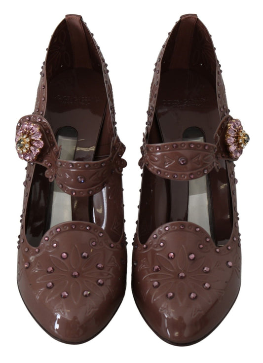 Dolce & Gabbana Brown Floral Crystal CINDERELLA Heels Shoes - SMARTMARTNZ
