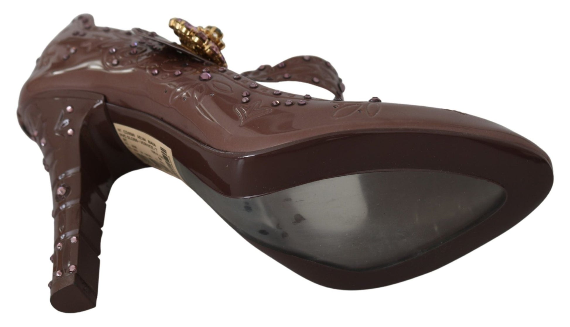Dolce & Gabbana Brown Floral Crystal CINDERELLA Heels Shoes - SMARTMARTNZ