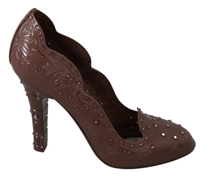 Dolce & Gabbana Brown Floral Crystal Heels CINDERELLA Shoes - SMARTMARTNZ