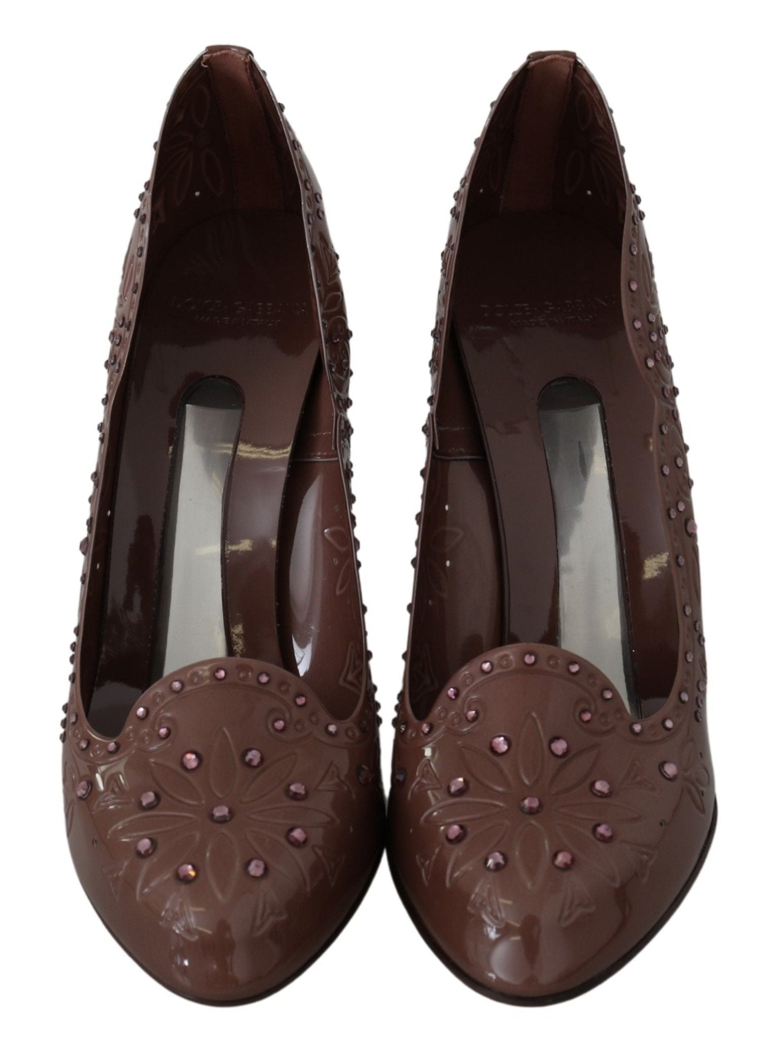 Dolce & Gabbana Brown Floral Crystal Heels CINDERELLA Shoes - SMARTMARTNZ