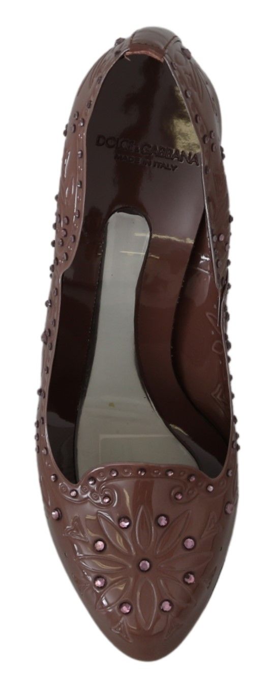 Dolce & Gabbana Brown Floral Crystal Heels CINDERELLA Shoes - SMARTMARTNZ