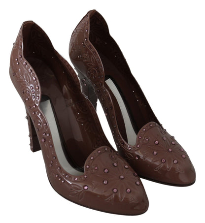 Dolce & Gabbana Brown Floral Crystal Heels CINDERELLA Shoes - SMARTMARTNZ