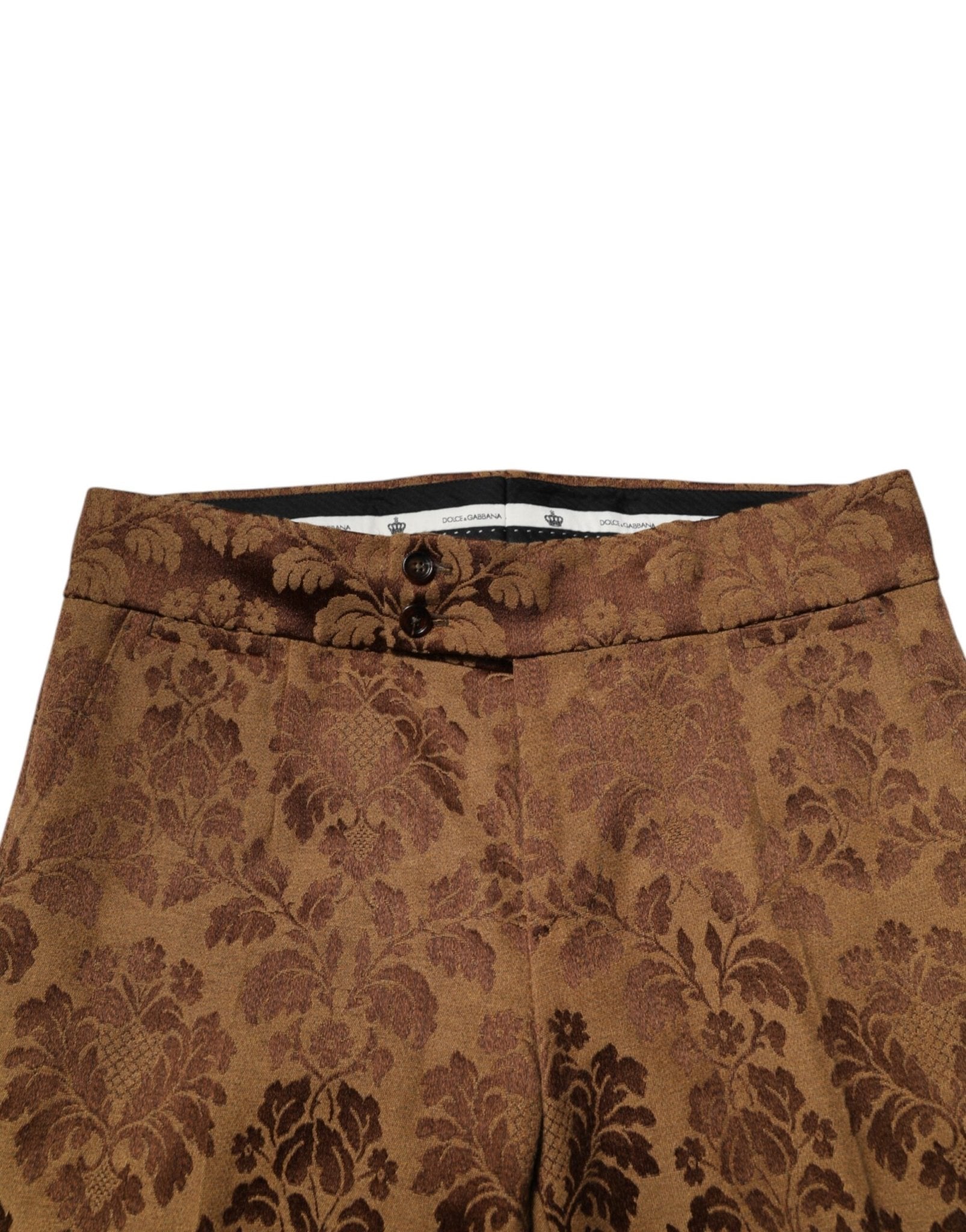 Dolce & Gabbana Brown Floral Jacquard Men Skinny Trouser Pants - SMARTMARTNZ