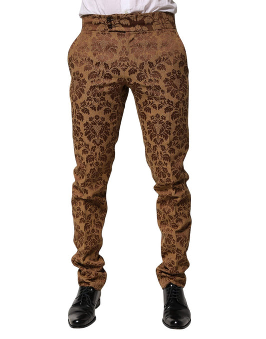 Dolce & Gabbana Brown Floral Jacquard Men Skinny Trouser Pants - SMARTMARTNZ