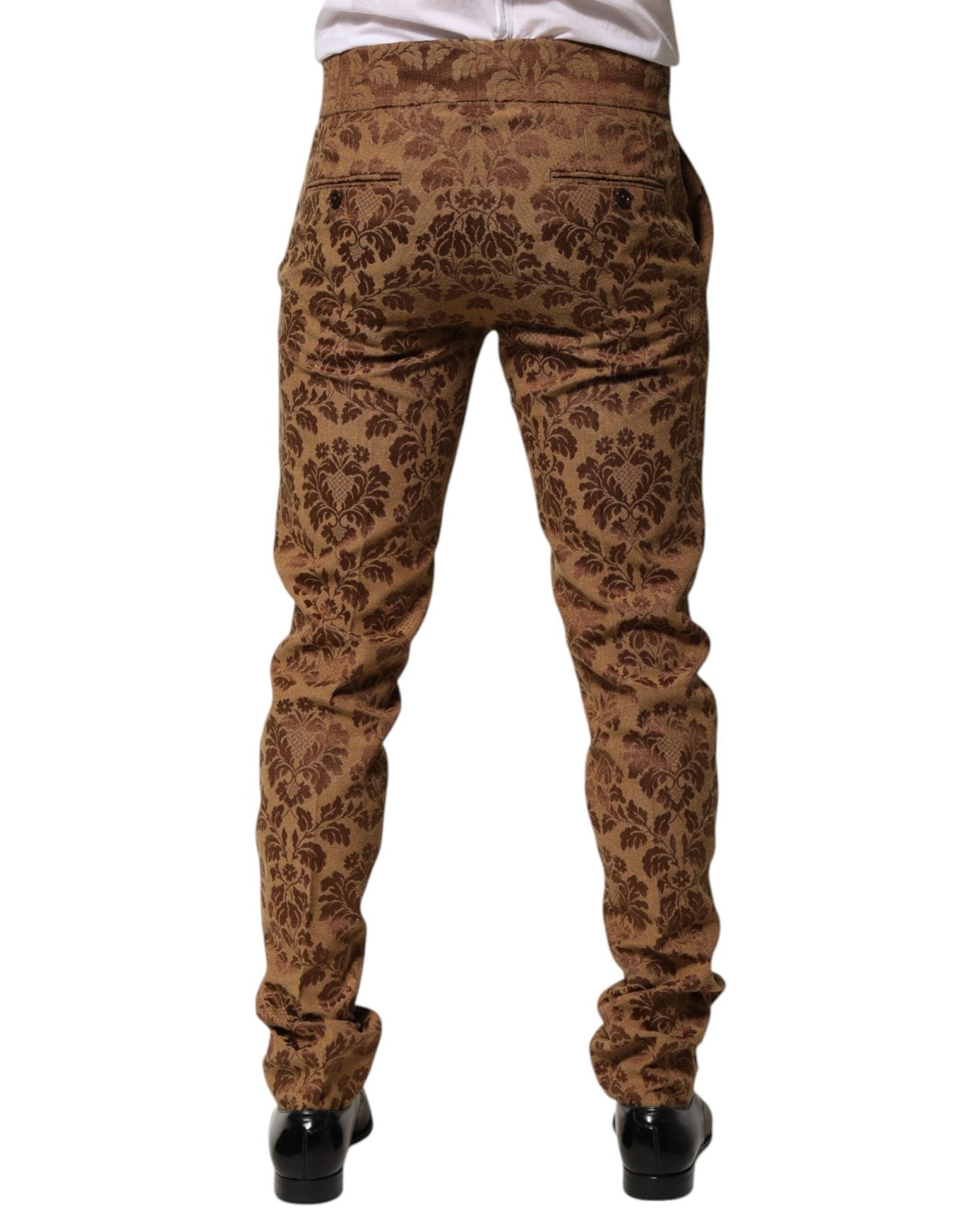 Dolce & Gabbana Brown Floral Jacquard Men Skinny Trouser Pants - SMARTMARTNZ