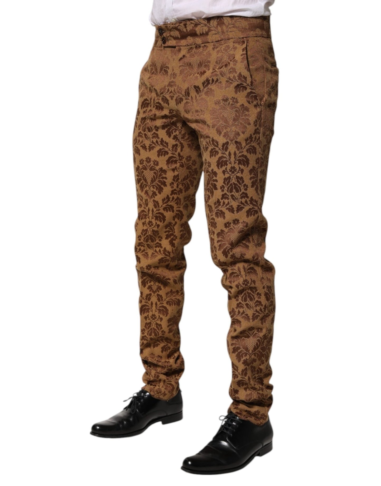 Dolce & Gabbana Brown Floral Jacquard Men Skinny Trouser Pants - SMARTMARTNZ
