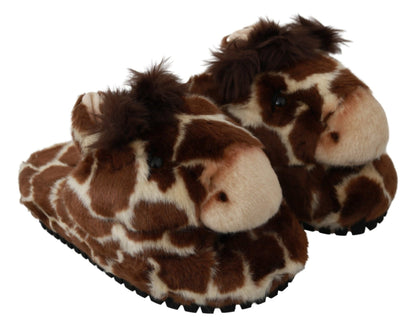 Dolce & Gabbana Brown Giraffe Slippers Flats Sandals Shoes - SMARTMARTNZ