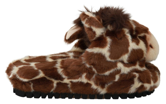 Dolce & Gabbana Brown Giraffe Slippers Flats Sandals Shoes - SMARTMARTNZ