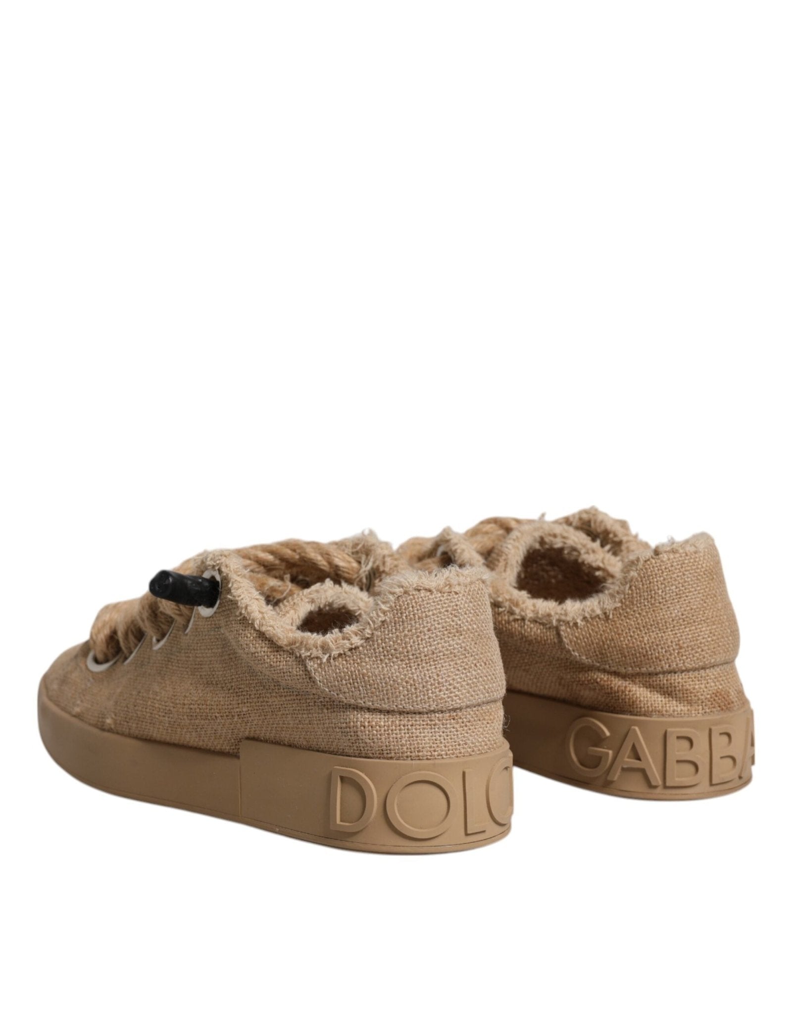 Dolce & Gabbana Brown Jute Fabric Low Top Men Sneakers Shoes - SMARTMARTNZ