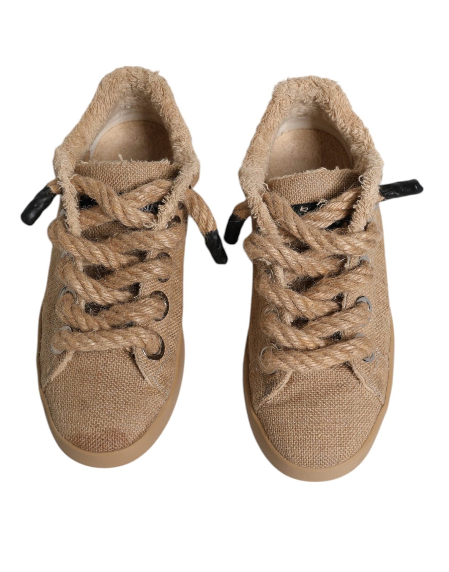 Dolce & Gabbana Brown Jute Fabric Low Top Men Sneakers Shoes - SMARTMARTNZ