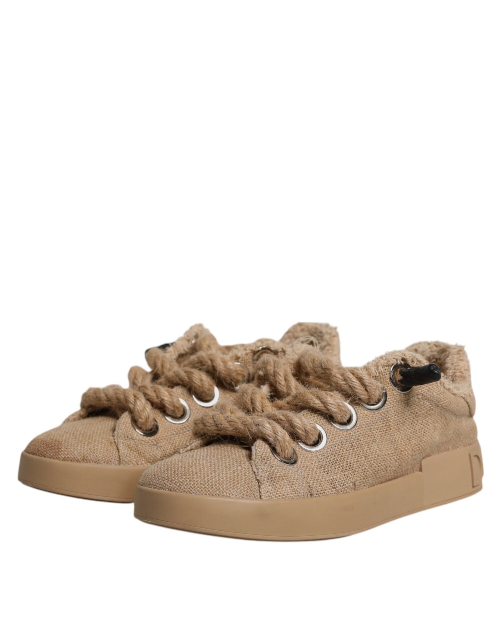 Dolce & Gabbana Brown Jute Fabric Low Top Men Sneakers Shoes - SMARTMARTNZ