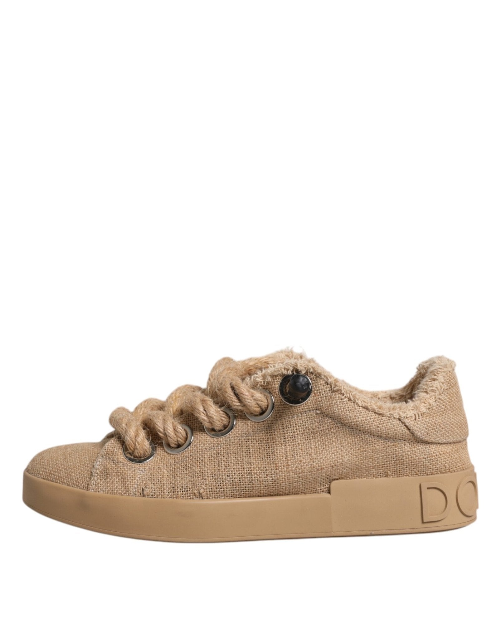 Dolce & Gabbana Brown Jute Fabric Low Top Men Sneakers Shoes - SMARTMARTNZ