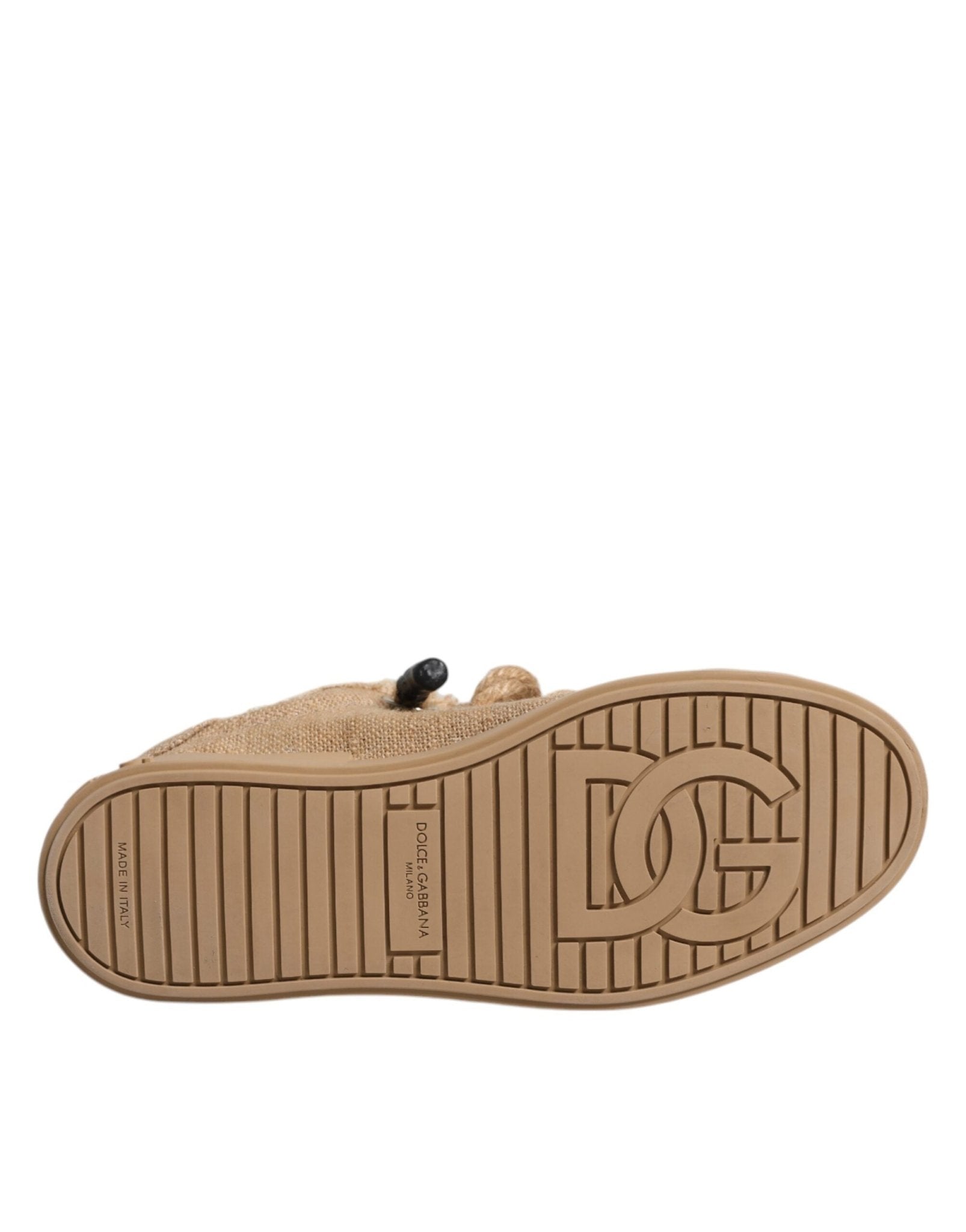 Dolce & Gabbana Brown Jute Fabric Low Top Men Sneakers Shoes - SMARTMARTNZ