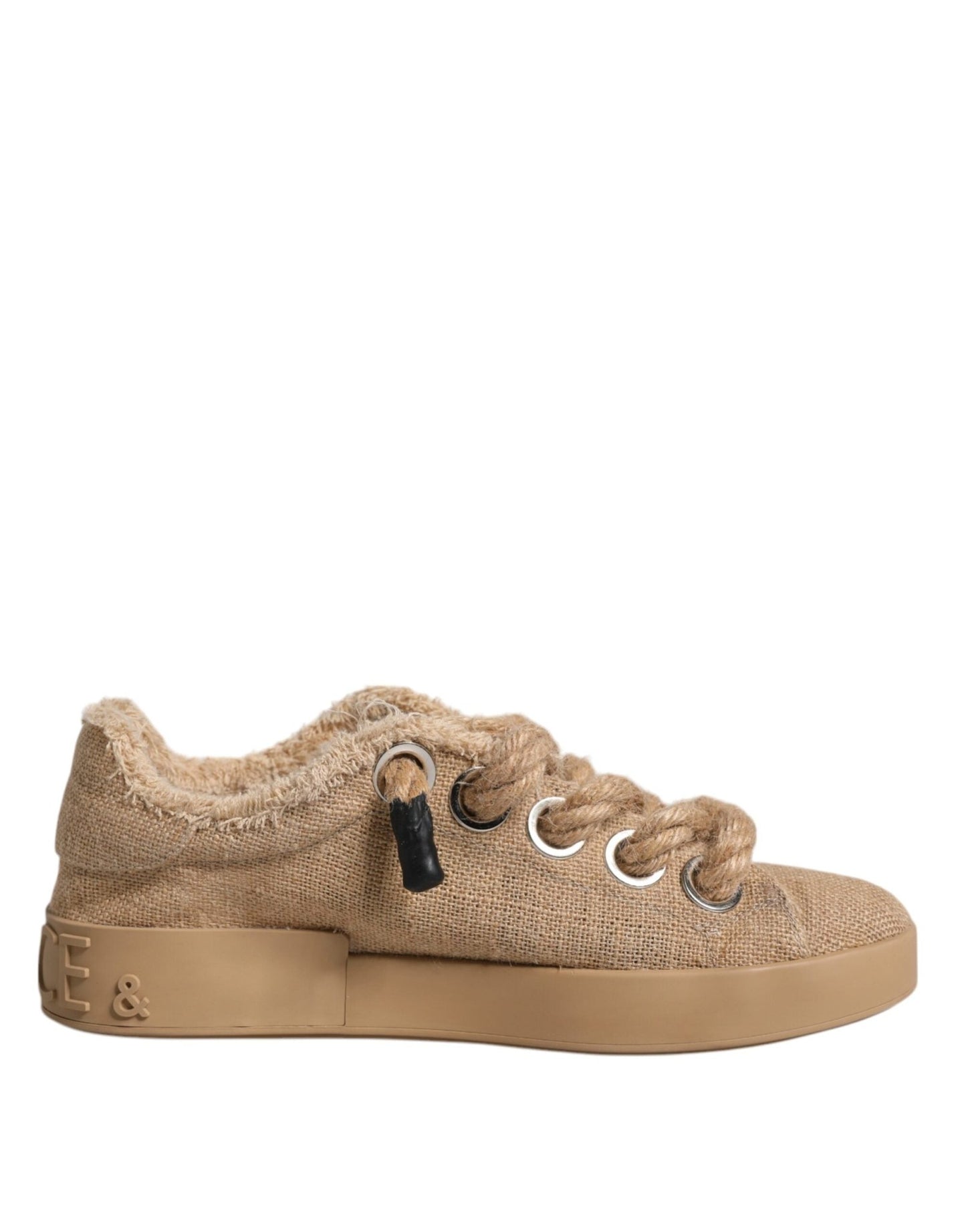 Dolce & Gabbana Brown Jute Fabric Low Top Men Sneakers Shoes - SMARTMARTNZ