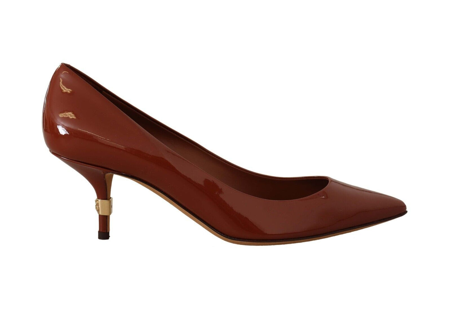 Dolce & Gabbana Brown Kitten Heels Pumps Patent Leather Shoes - SMARTMARTNZ