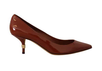 Dolce & Gabbana Brown Kitten Heels Pumps Patent Leather Shoes - SMARTMARTNZ