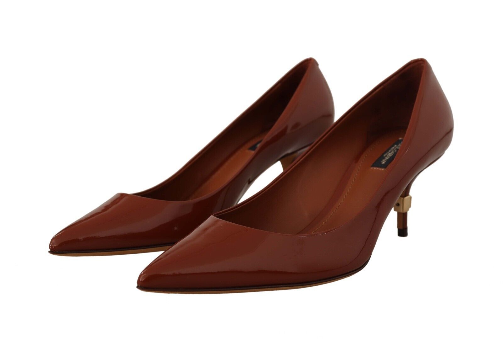 Dolce & Gabbana Brown Kitten Heels Pumps Patent Leather Shoes - SMARTMARTNZ