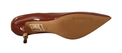 Dolce & Gabbana Brown Kitten Heels Pumps Patent Leather Shoes - SMARTMARTNZ