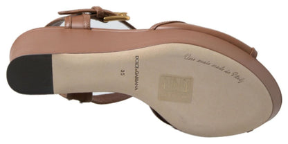 Dolce & Gabbana Brown Leather AMORE Wedges Sandals Shoes - SMARTMARTNZ