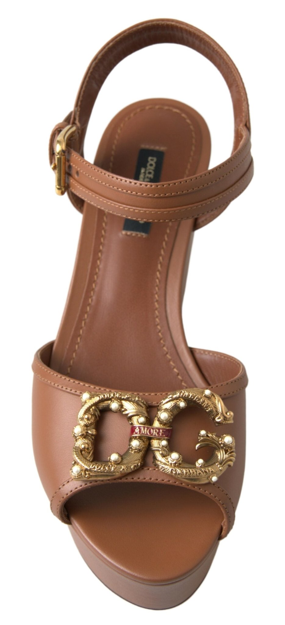Dolce & Gabbana Brown Leather AMORE Wedges Sandals Shoes - SMARTMARTNZ