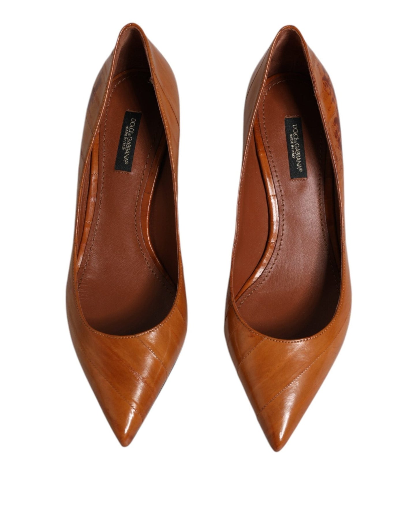 Dolce & Gabbana Brown Leather Kitten Heels Pumps Shoes - SMARTMARTNZ