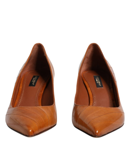 Dolce & Gabbana Brown Leather Kitten Heels Pumps Shoes - SMARTMARTNZ