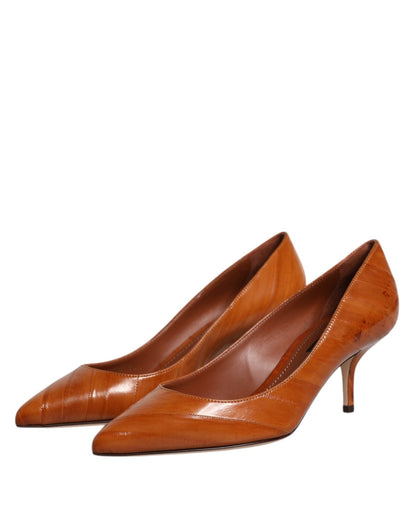 Dolce & Gabbana Brown Leather Kitten Heels Pumps Shoes - SMARTMARTNZ