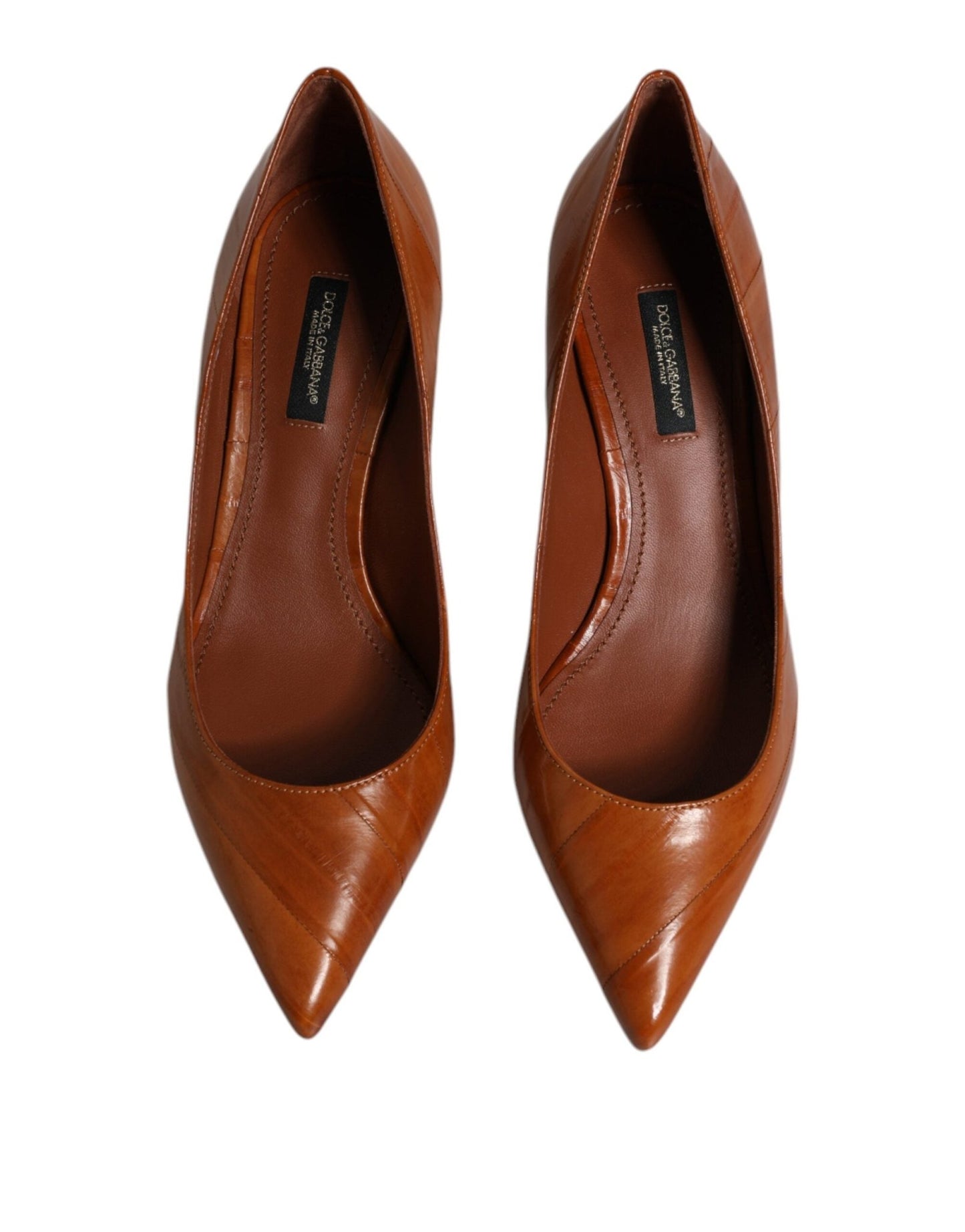 Dolce & Gabbana Brown Leather Kitten Heels Pumps Shoes - SMARTMARTNZ