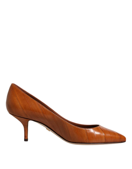 Dolce & Gabbana Brown Leather Kitten Heels Pumps Shoes - SMARTMARTNZ