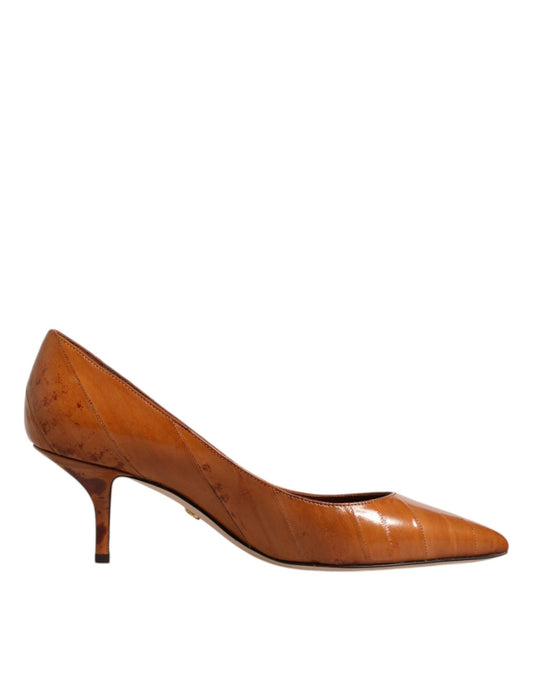 Dolce & Gabbana Brown Leather Kitten Heels Pumps Shoes - SMARTMARTNZ