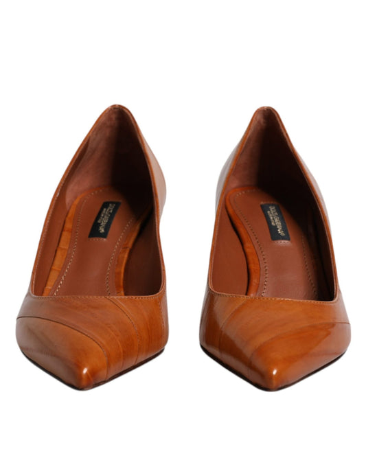 Dolce & Gabbana Brown Leather Kitten Heels Pumps Shoes - SMARTMARTNZ