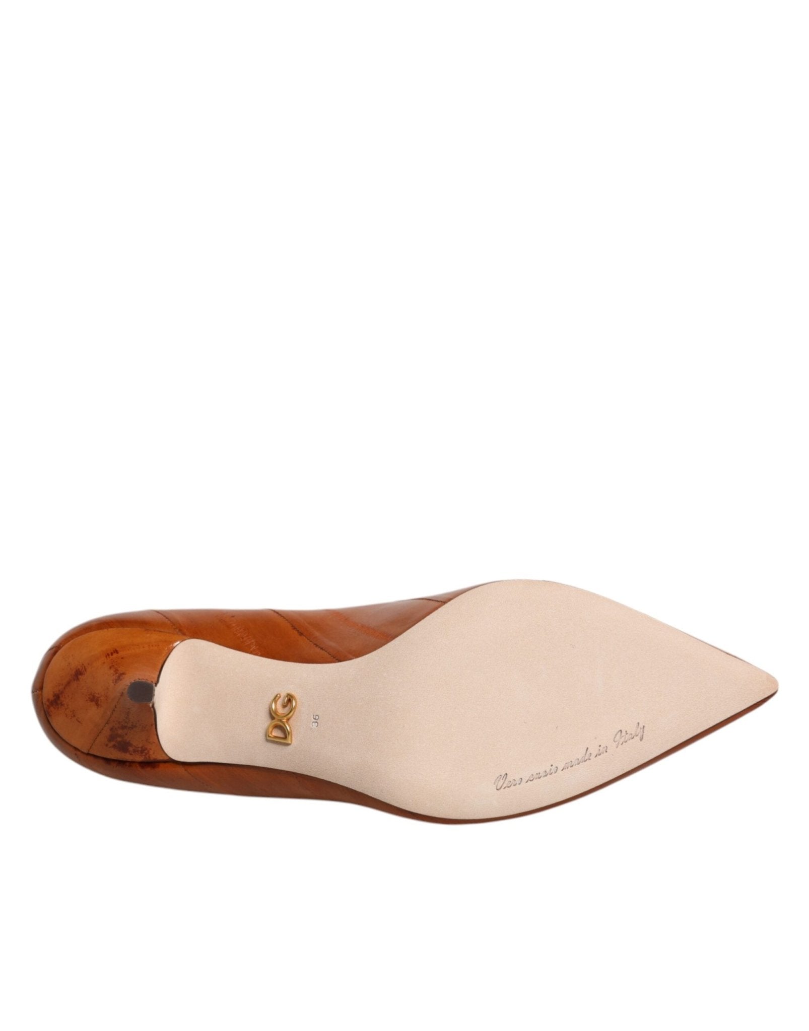 Dolce & Gabbana Brown Leather Kitten Heels Pumps Shoes - SMARTMARTNZ